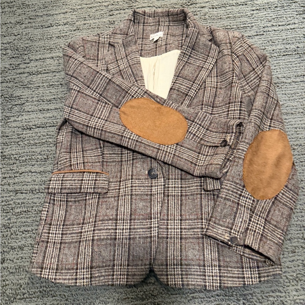 Plaid Blazer with Elbow Patches